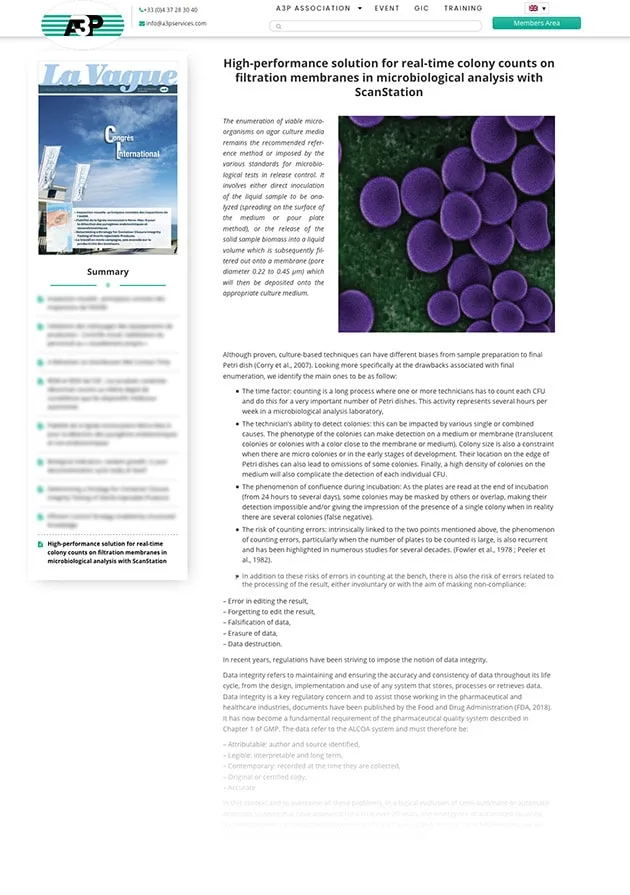 High-performance solution for real-time colony counts on filtration membranes in microbiological analysis with ScanStation