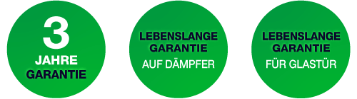 3 jahre garantie - Lebenslange garantie für glastür - Lebenslange garantie auf dämpfer