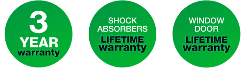 3 year warranty - window door warranty - shock absorbers