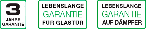 3 jahre garantie - Lebenslange garantie für glastür - Lebenslange garantie auf dämpfer
