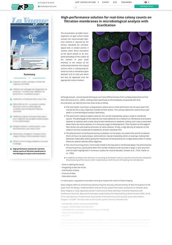 High-performance solution for real-time colony counts on filtration membranes in microbiological analysis with ScanStation